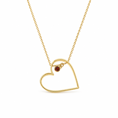 14K Gold Plated Birthstone Heart Necklace - 12-24 in M.0302