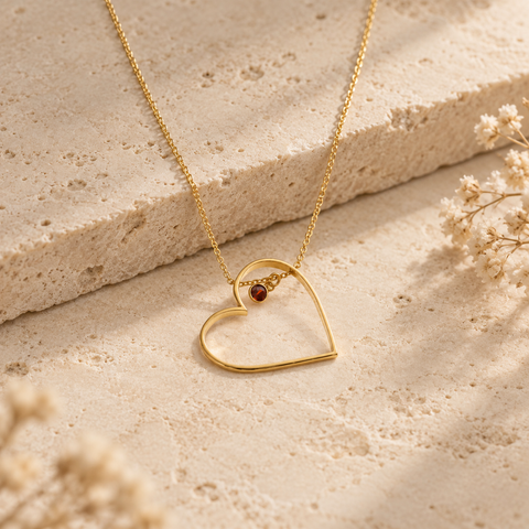 14K Gold Plated Birthstone Heart Necklace - 12-24 in M.0302