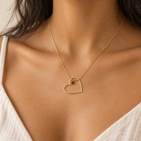 14K Gold Plated Birthstone Heart Necklace - 12-24 in M.0302