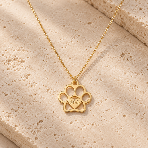 14K Gold Plated Personalized Heart Paw Necklace - 12-24 in M.0299