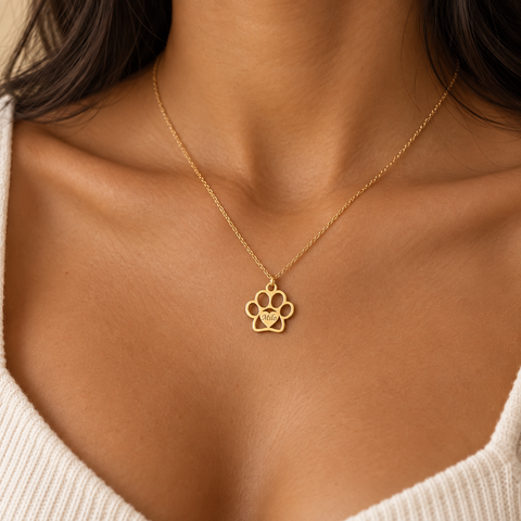 14K Gold Plated Personalized Heart Paw Necklace - 12-24 in M.0299