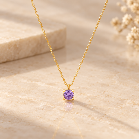 14K Gold Plated Birthstone Bar Necklace - 12-24 in M.0309