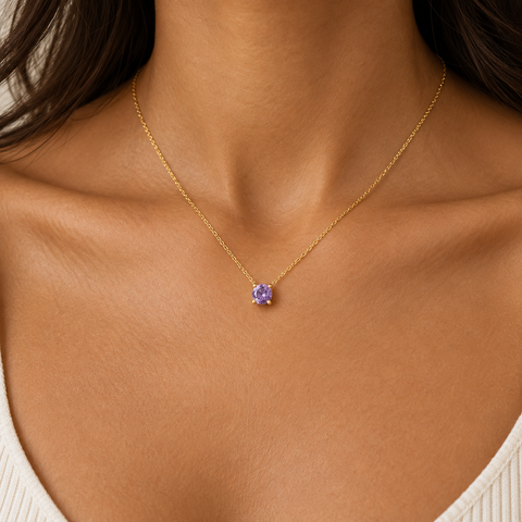 14K Gold Plated Birthstone Bar Necklace - 12-24 in M.0309