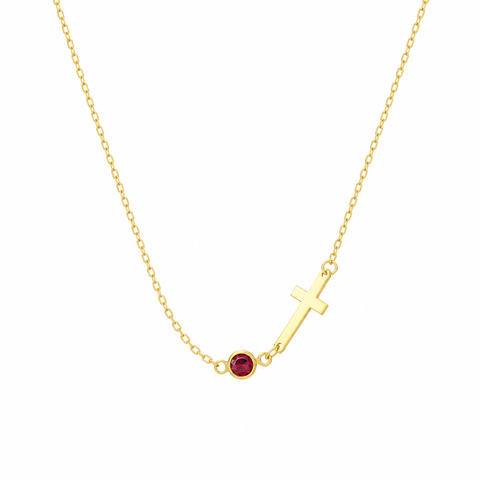 14K Gold Plated Row Birthstone Cross Necklace - 12-24 in M.0343
