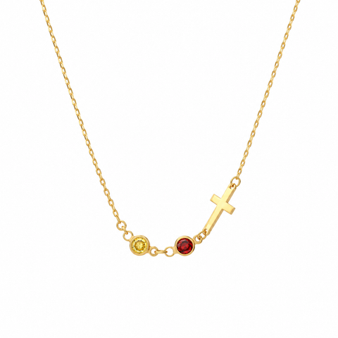 14K Gold Plated Row Birthstone Cross Necklace - 12-24 in M.0343