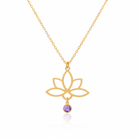 14K Gold Plated Dangling Birthstone Lotus Necklace - 12-24 in M.0345