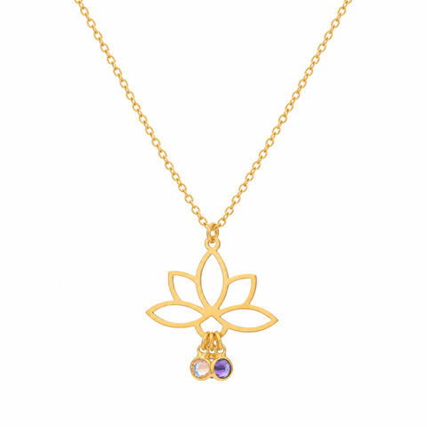 14K Gold Plated Dangling Birthstone Lotus Necklace - 12-24 in M.0345