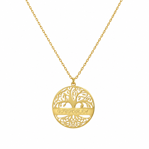 14K Gold Plated Horizontal Striped Tree of Life Necklace - 12-24 in M.0356