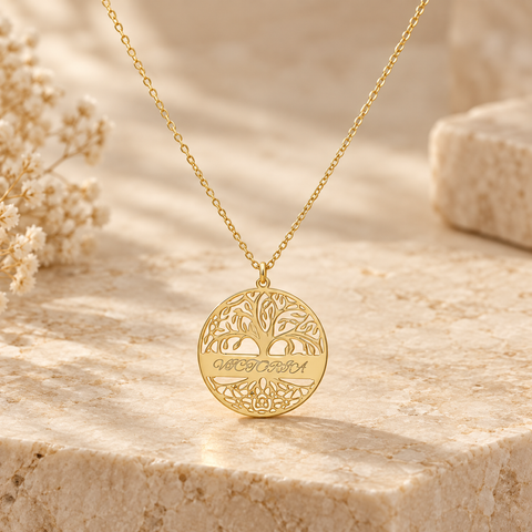 14K Gold Plated Horizontal Striped Tree of Life Necklace - 12-24 in M.0356