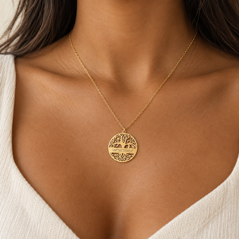 14K Gold Plated Horizontal Striped Tree of Life Necklace - 12-24 in M.0356