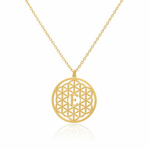 14K Gold Plated Letter Flower of Life Necklace - 12-24 in M.0358