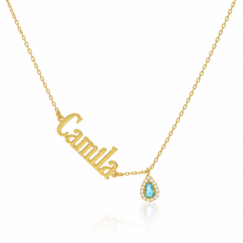 14K Gold Plated Drop Stone Sideways Name Necklace - 12-24 in M.0364