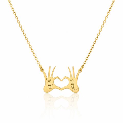 14K Gold Plated Hand Sign Heart Name Necklace - 12-24 in M.0362
