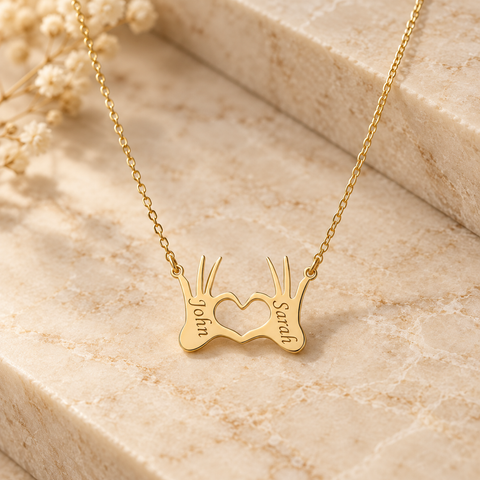 14K Gold Plated Hand Sign Heart Name Necklace - 12-24 in M.0362