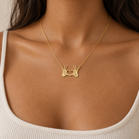 14K Gold Plated Hand Sign Heart Name Necklace - 12-24 in M.0362