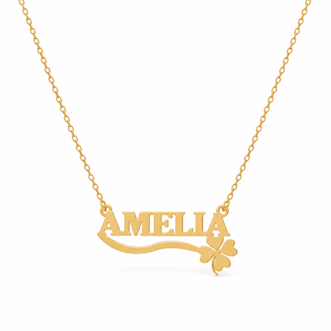 14K Gold Plated Clover Name Necklace - 12-24 in M.0370