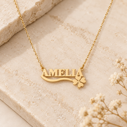 14K Gold Plated Clover Name Necklace - 12-24 in M.0370