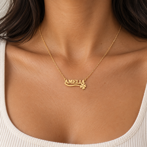 14K Gold Plated Clover Name Necklace - 12-24 in M.0370