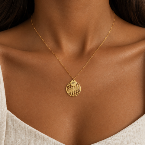14K Gold Plated Flower of Life Letter Disc Necklace - 12-24 in M.0371