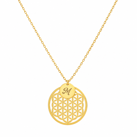 14K Gold Plated Flower of Life Letter Disc Necklace - 12-24 in M.0371