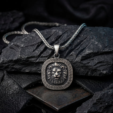 Lion Head Medallion Necklace - 20-26 in - M.0464