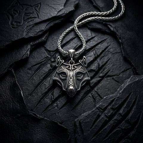 Viking Wolf Head Pendant Necklace - 20-26 in - M.0462