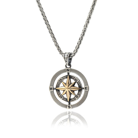 Double Sided Men Compass Necklace - 20-26 in - M.0461