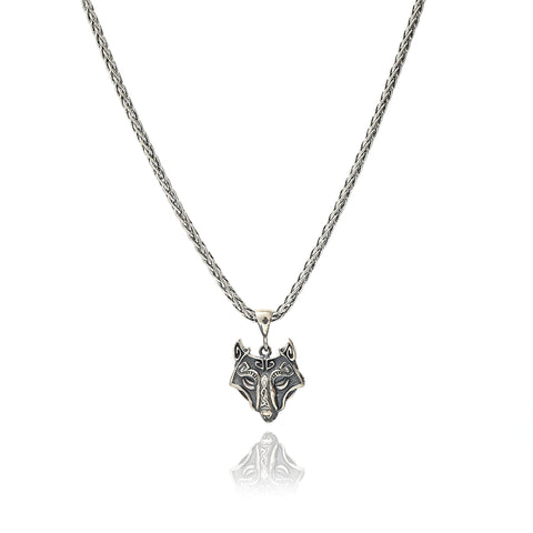 Viking Wolf Head Pendant Necklace - 20-26 in - M.0462