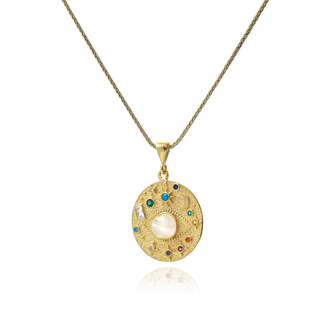 14K Gold Moon and Stars Cosmic Necklace - 20-26 in - M.0472