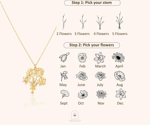 14K Gold Multiple Birth Flower Bouquet Necklace - 12-24 in M.0045