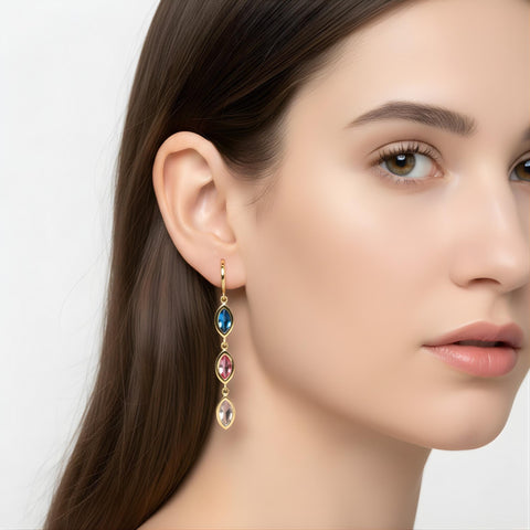 14K Gold Marquise Drop Birthstone Earrings - M.0604