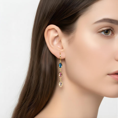 14K Gold Marquise Drop Birthstone Earrings - M.0604