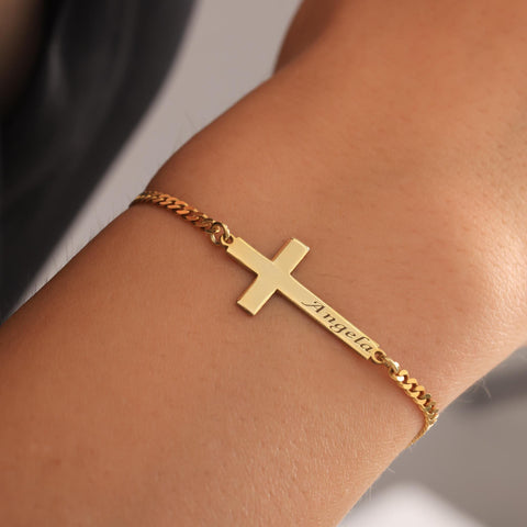14K Gold Cross Name Bracelet - 3.5-10 in M.0039