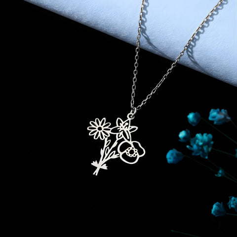 14K Gold Multiple Birth Flower Bouquet Necklace - 12-24 in M.0045