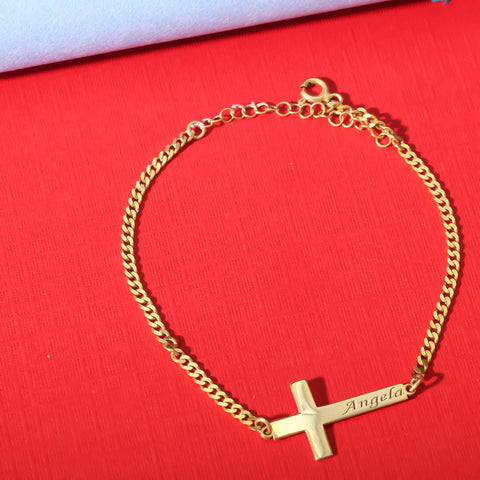 14K Gold Cross Name Bracelet - 3.5-10 in M.0039
