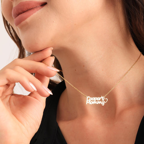14K Gold Double Names Necklace with Heart - 12-24 in M.0204