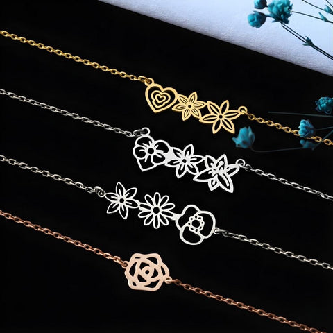 14K Gold Birth Flower Bracelet - 3.5-10 in M.0042