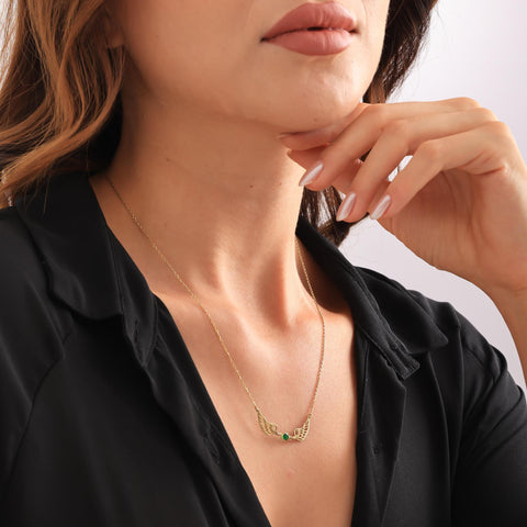 14K Gold Angel Wings Necklace with Birthstone- 12-24 in M.0272