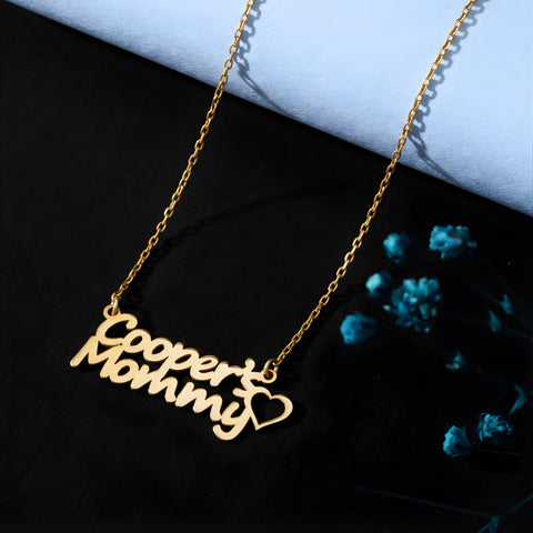 14K Gold Double Names Necklace with Heart - 12-24 in M.0204