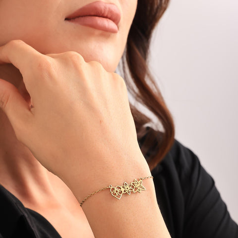 14K Gold Birth Flower Bracelet - 3.5-10 in M.0042