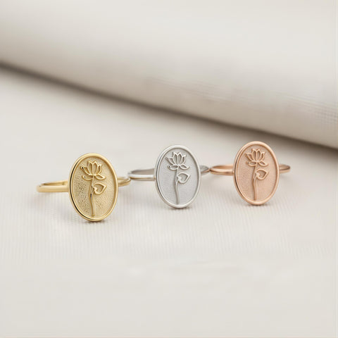 14K Gold Birthflower Oval Ring - M.0618