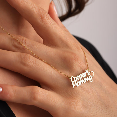 14K Gold Double Names Necklace with Heart - 12-24 in M.0204