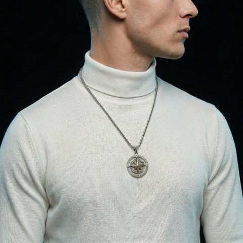 Double Sided Men Compass Necklace - 20-26 in - M.0461
