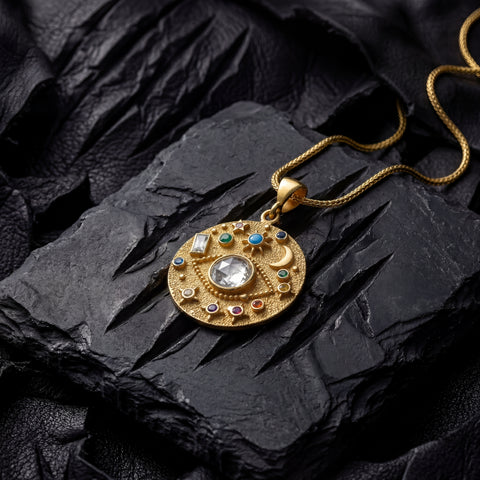 14K Gold Moon and Stars Cosmic Necklace - 20-26 in - M.0472