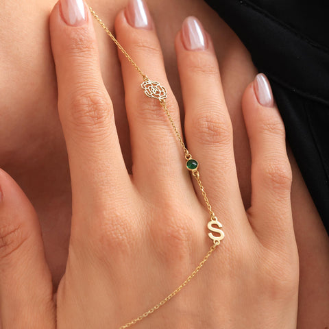 14K Gold Birth Flower Side Necklace with Birthstone and Initial - 12-24 in M.263