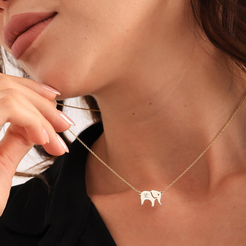 14K Gold Personalized Handmade Elephant Necklace - 12-24 in M.0267