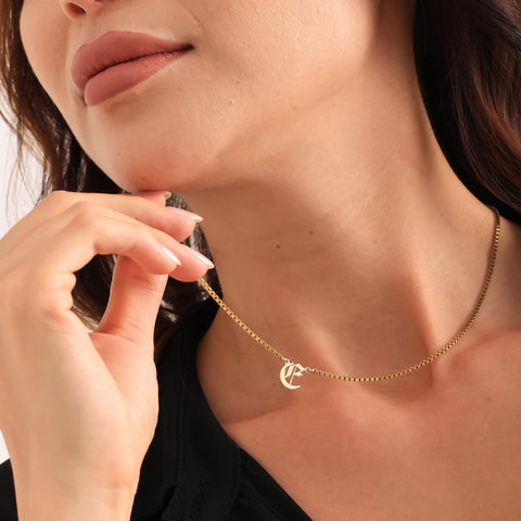14K Gold Old English Initial Necklace with Box Chain - 12-24 in M.0266