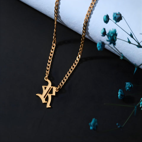 14K Gold Old English Initial Necklace with Box Chain - 12-24 in M.0266