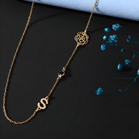 14K Gold Birth Flower Side Necklace with Birthstone and Initial - 12-24 in M.263