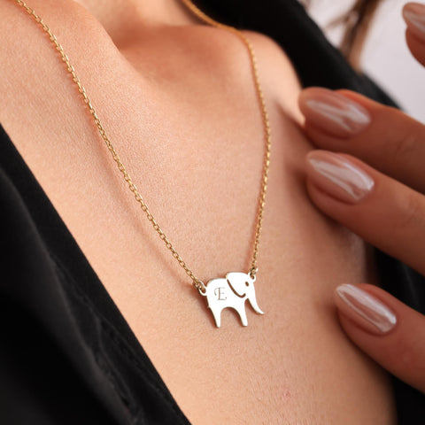 14K Gold Personalized Handmade Elephant Necklace - 12-24 in M.0267